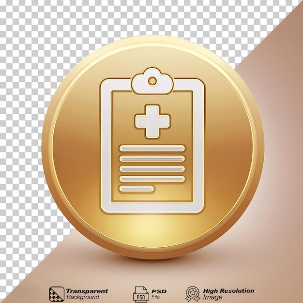 Gold Round Medical Record Icon isolated on transparent background