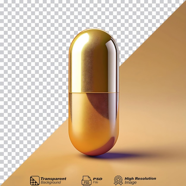 Gold Symbol Pill Capsule isolated on transparent background