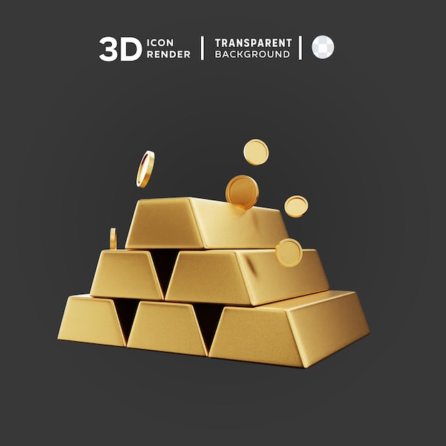 Goldbrick 3D ilustracja renderowania kolorowej ikony 3D