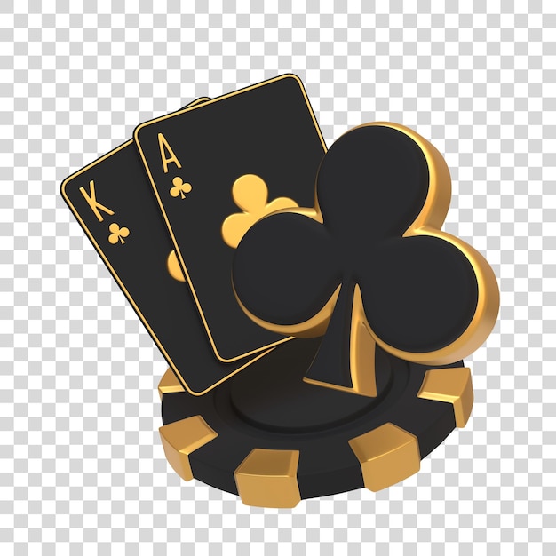 PSD golden ace and king of clubs with casino chip 3d render illustration