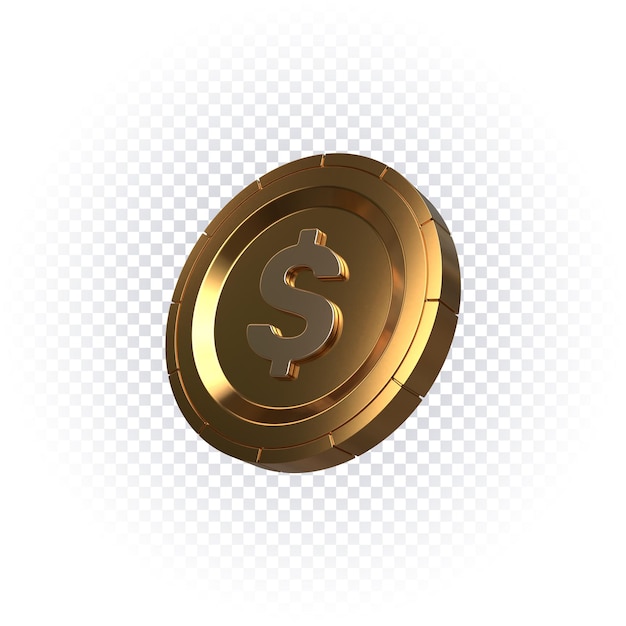 Golden coin icon 3d render isolated