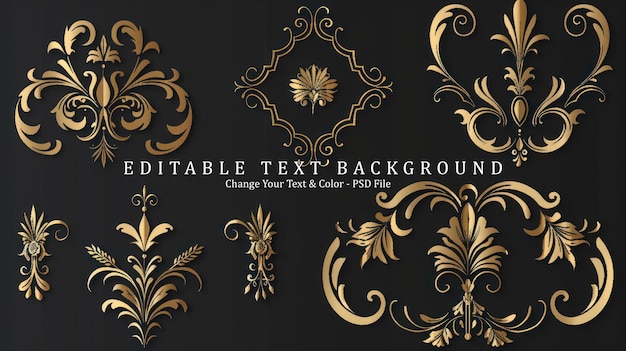 PSD golden floral design elements