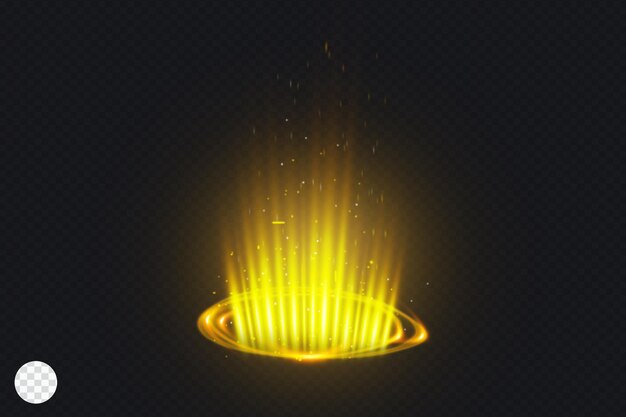 PSD golden illustration of glowing light portal effect with glowing lights on dark background