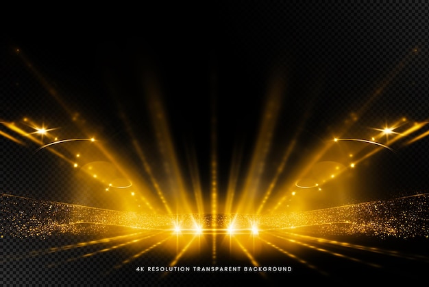 Golden stadium lights rays on transparent background