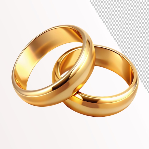 PSD golden wedding rings in realistic style on transparent background