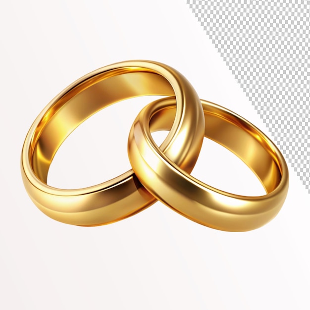 PSD golden wedding rings in realistic style on transparent background