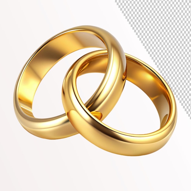 PSD golden wedding rings in realistic style on transparent background