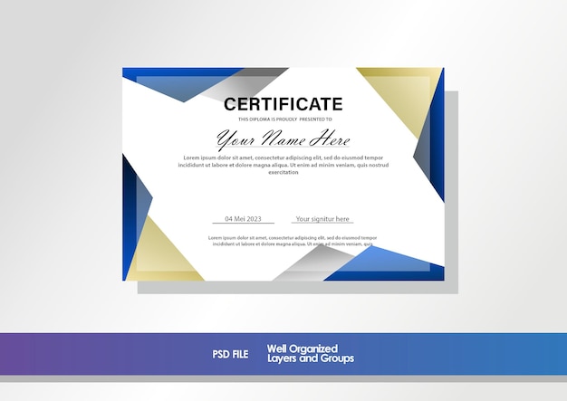 PSD gradient blue combination with gradient gold luxury certificate template