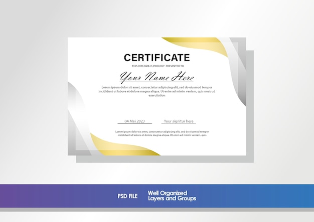 PSD gradient gold luxury certificate design template