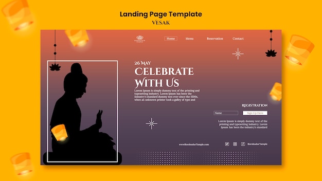 PSD gradient vesak celebration landing page template