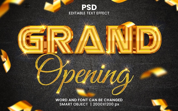 PSD grand opening luxury 3d editable photoshop text effect style with background