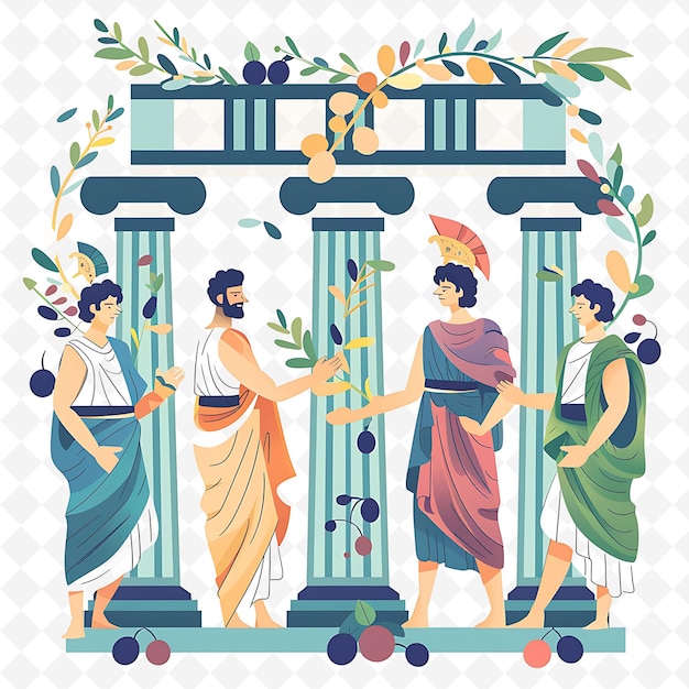 PSD greek characters participating in a toga party design is pla illustration cutural landscape view