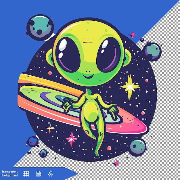 PSD a green alien with a spaceship on its back