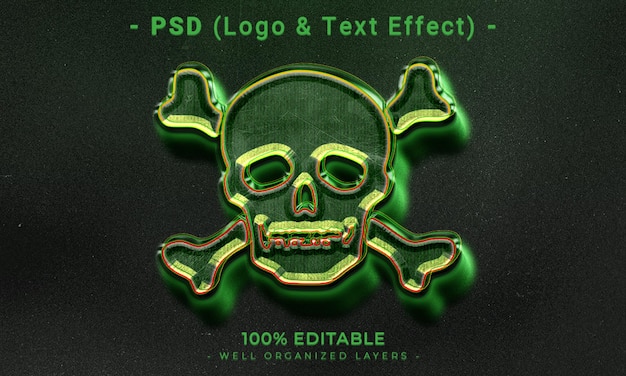 A green and black poster with a skull and crossbones logo on it.