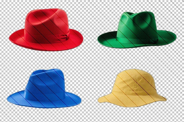 PSD a green blue yellow and red hat with a gold band