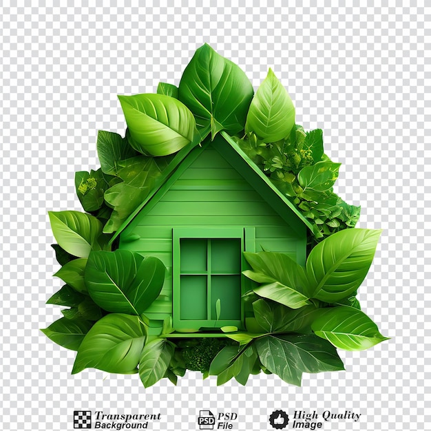 green eco house icon made of leaves isolated on transparent background