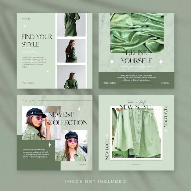 PSD green fashion instagram post set template