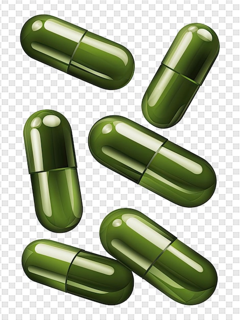 green pills are on a transparent background