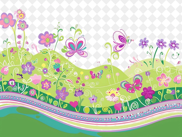 PSD a green and pink floral pattern with butterflies and flowers