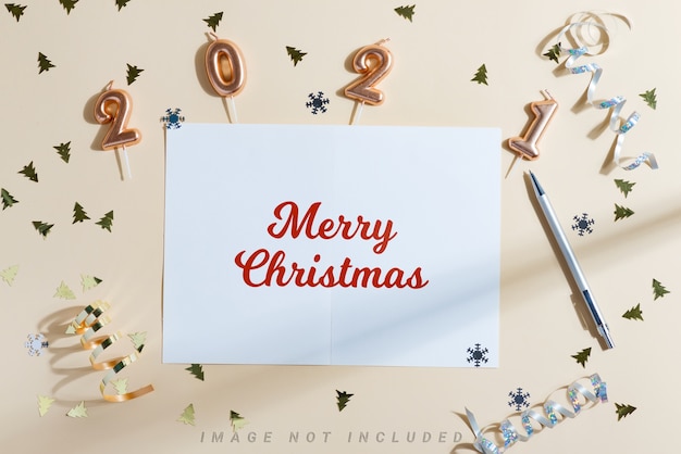 PSD greeting new year mockup card with numbers 2021