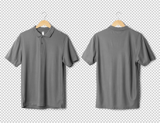 Grijs poloshirt mockup hangend voor- en achteraanzicht Psd-sjabloon