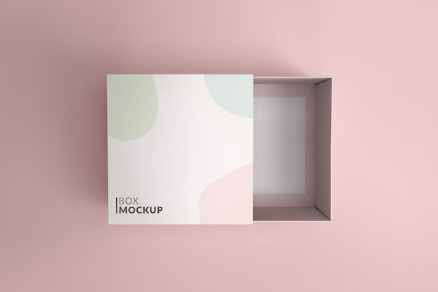 Half open square box mockup top view