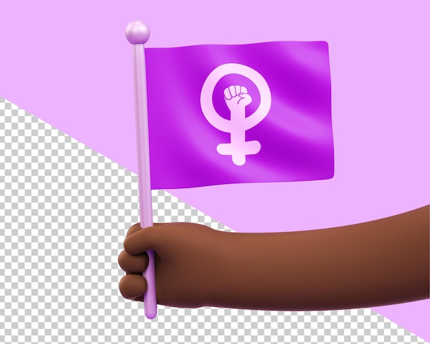 PSD hand of a african woman with a feminist flag for international women's day and feminist activism