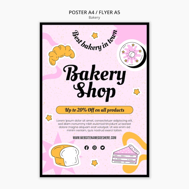 PSD hand drawn bakery flyer template