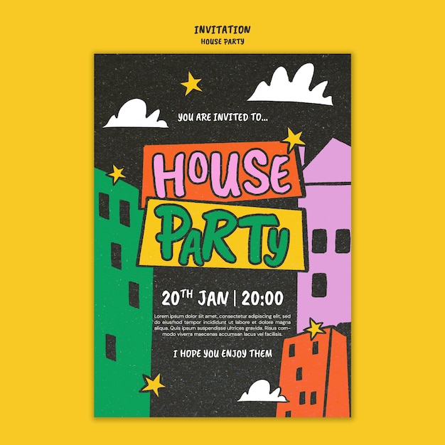 PSD hand drawn house party  invitation template