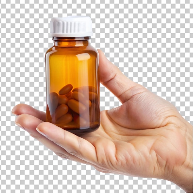 PSD hand holding medicine bottle transparent background