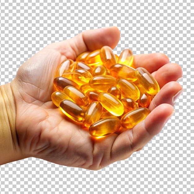 hand holding omega 3 capsules Transparent Background