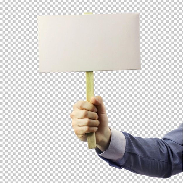 hand holding placard isolated