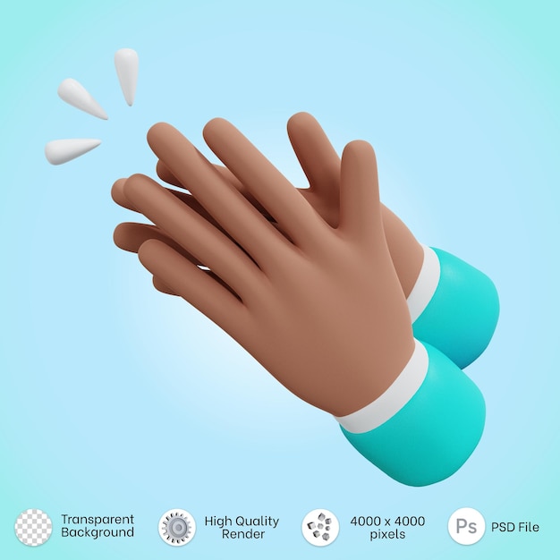 PSD hands clapping gesture icon in 3d rendering