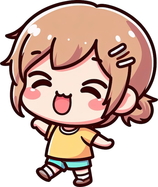 PSD happy chibi girl with brown hair and yellow shirt