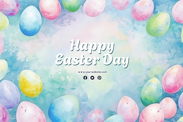 Happy easter day with eggs and cute bunny for social media banner and post template