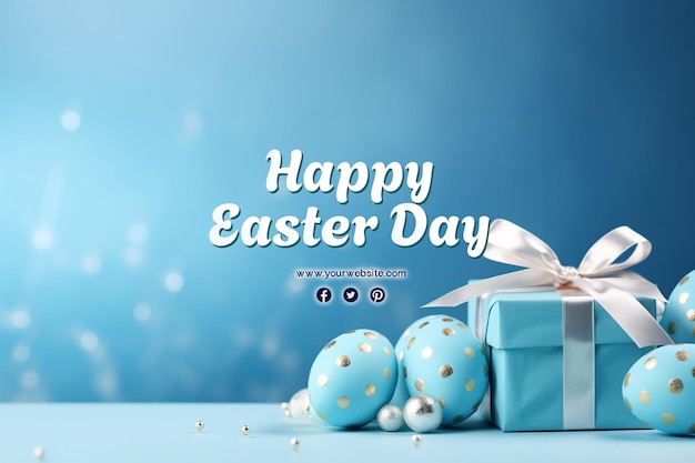 Happy easter day with eggs and cute bunny for social media banner and post template