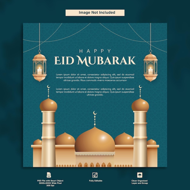 Happy Eid Mubarak Minimalist Design Greeting Postcard Template