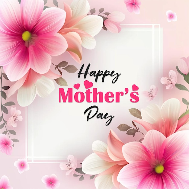 Happy Mothers Day Greeting Card Design with Flower