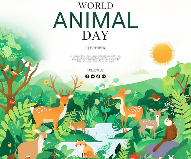 PSD happy world animal day isometric art os all animals together ai generated