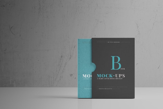 Hard Cover Book Mockup with Book Sleeve