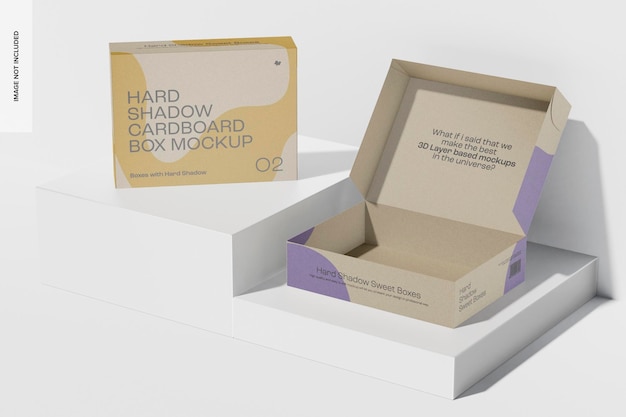 Hard Shadow Cardboard Boxes Mockup, Opened and Closed