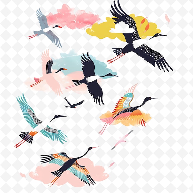 PSD harpy characters flying through the sky design is airy and l flat illustration festival theme art