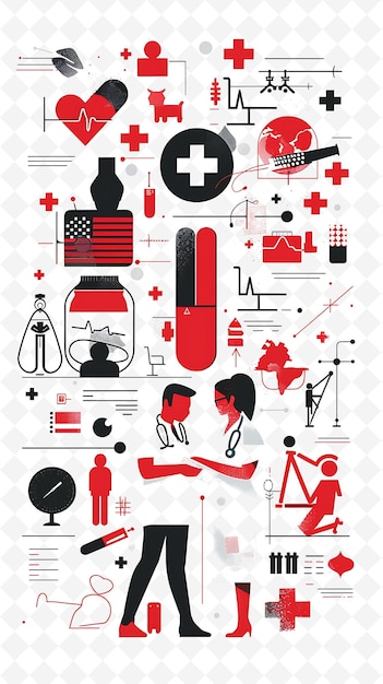 PSD healthcare setting with a hospital and medical professionals flat illustration poster design