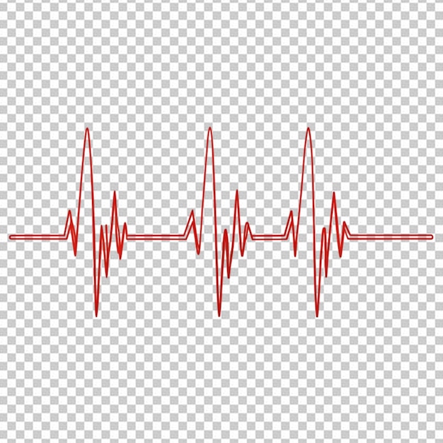 PSD heart beat on ecg red heartbeat line isolated on transparent background