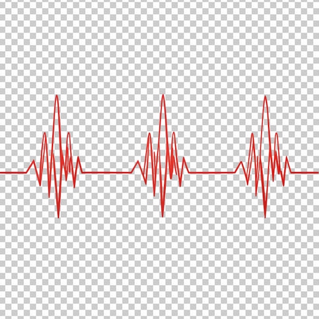 PSD heart beat on ecg red heartbeat line isolated on transparent background