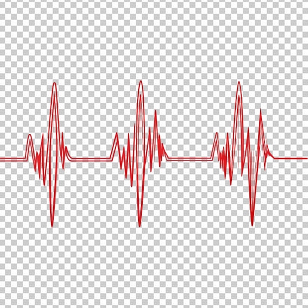 PSD heart beat on ecg red heartbeat line isolated on transparent background