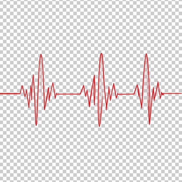 PSD heart beat on ecg red heartbeat line isolated on transparent background