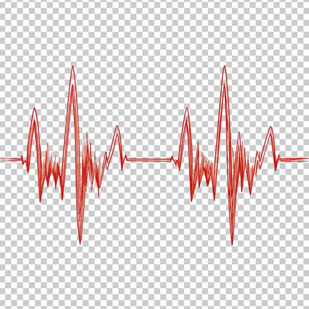 PSD heart beat on ecg red heartbeat line isolated on transparent background