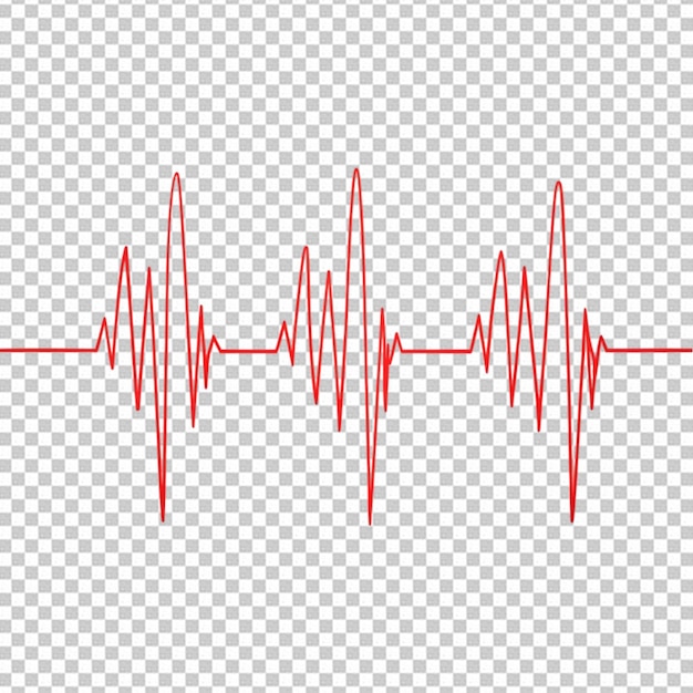 PSD heart beat on ecg red heartbeat line isolated on transparent background