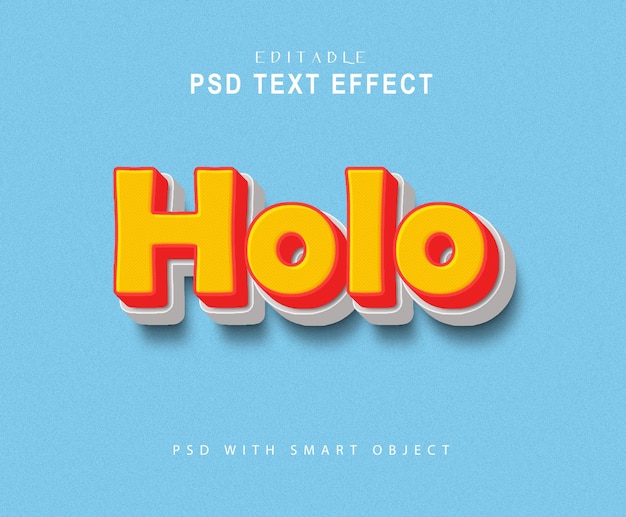 PSD holo bold yellow 3d editable text effect template